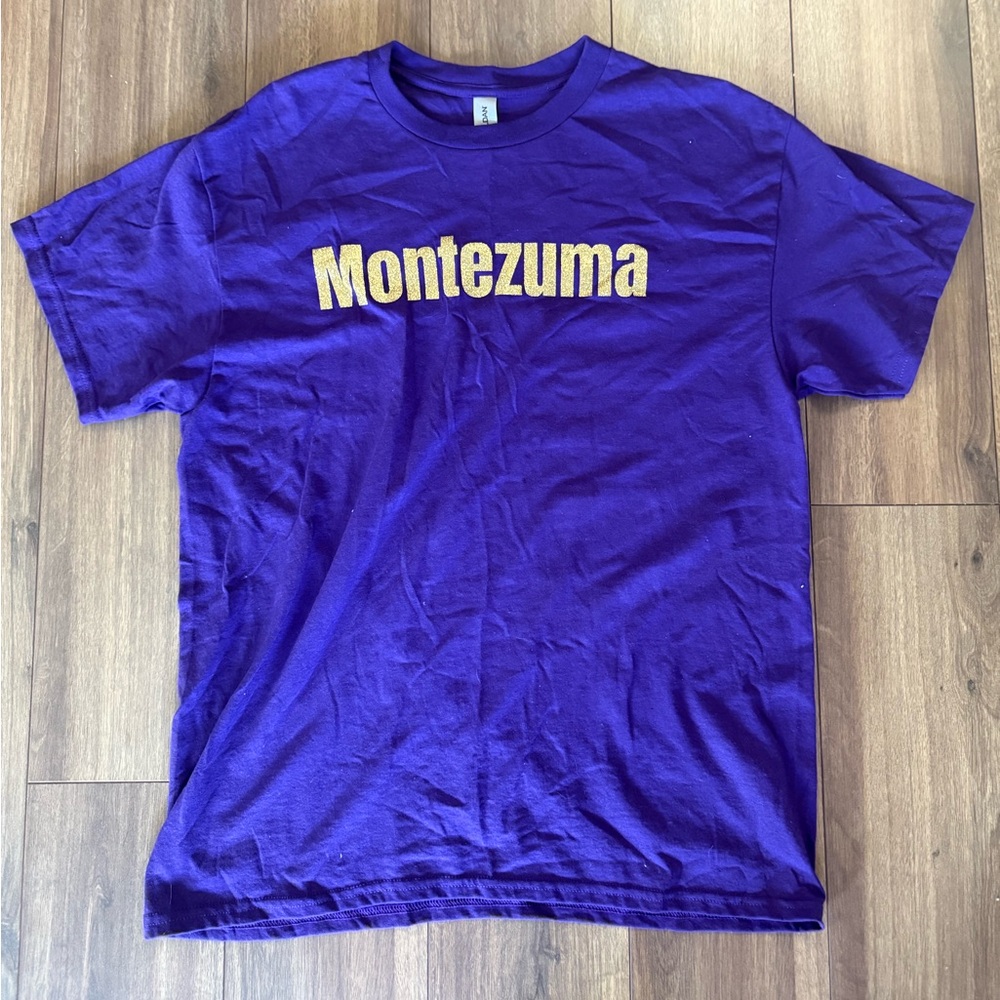 Montezuma Purple Tee with Gold Print